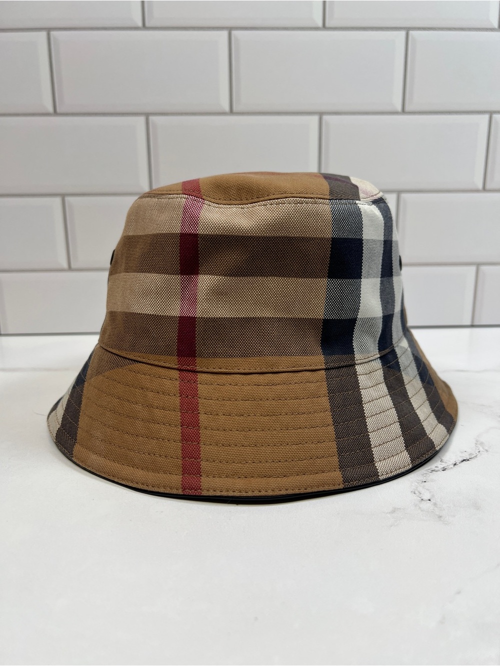 Burberry Plaid Check Cotton Canvas Bucket Hat Birch Brown